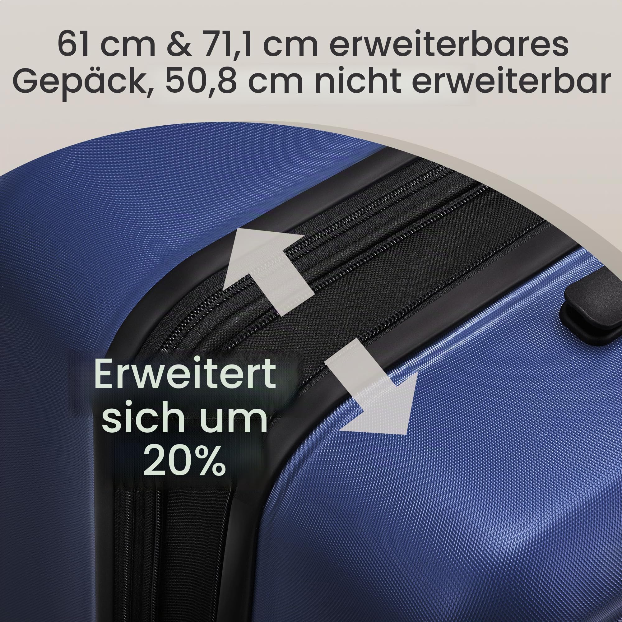 SHOWKOO Kofferset 3 Teilig Hartschale Leicht ABS+PC Erweiterbar Reisekoffer Haltbar Trolley Handgepäck Sets mit TSA Schloss und 4 Rollen (M L XL -Blau)