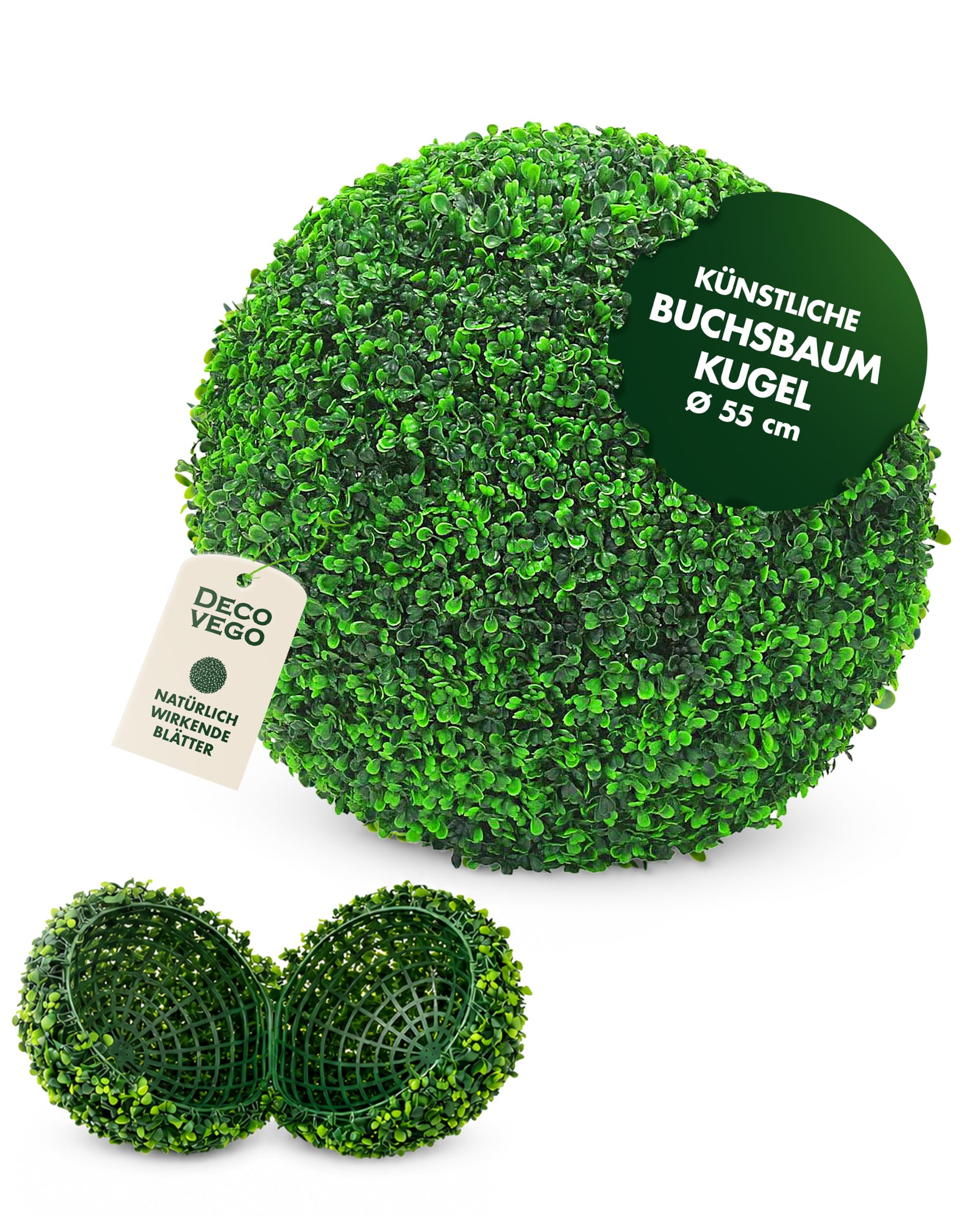 Decovego Künstliche Buchsbaumkugel, hochwertige Kunstpflanze, Ø 55 cm, Deko für Wohn- & Büroräume, Pflegeleichte Dekokugel mit realistischem Look Küche, Haushalt & Wohnen