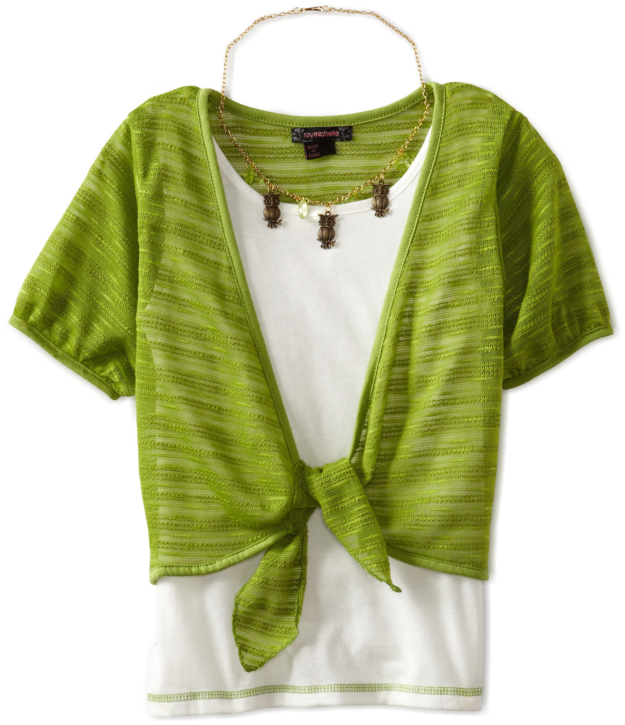 My Michelle Big Girls' Sweater Knit Tie Front Popover with Tank