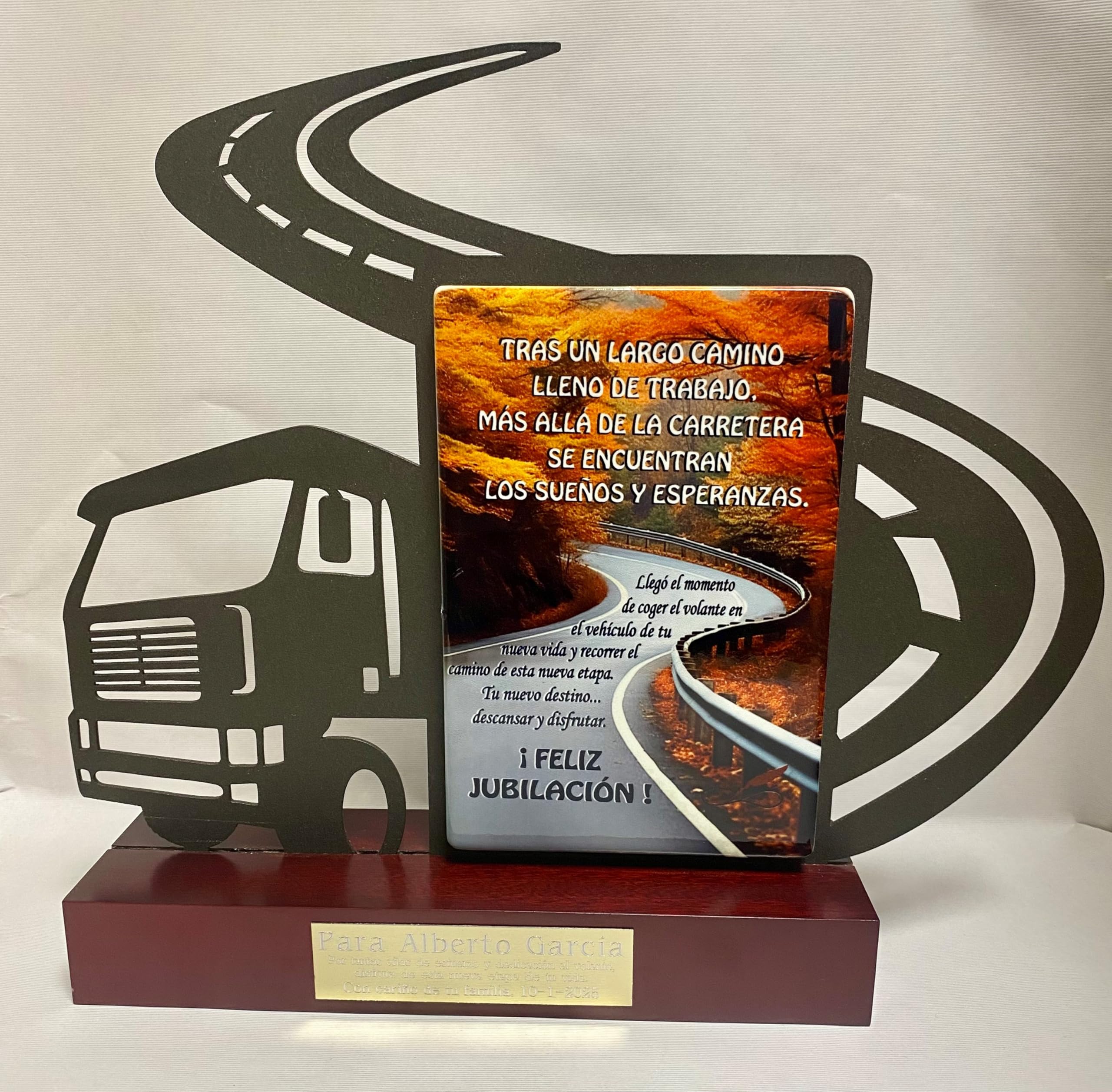 Regalo Camionero Transportista para Jubilación Personalizado Figura camión con dedicatoria para Jubilado de Acero Satinado