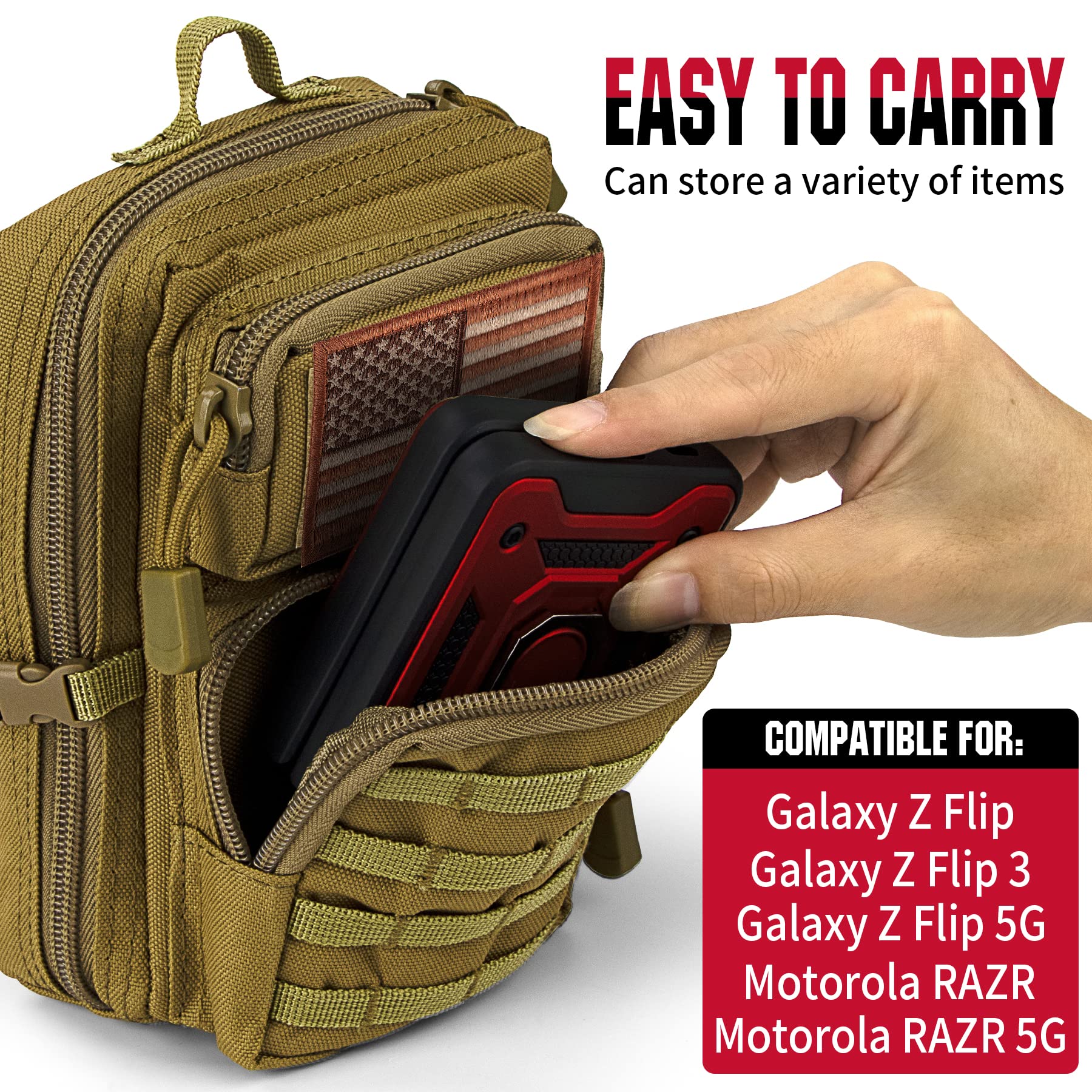bvya Taktyczna torba użytkowa Molle EDC kompaktowa torba na narzędzia, mini torba na talię, plecak, etui na telefon z naszywką z flagą