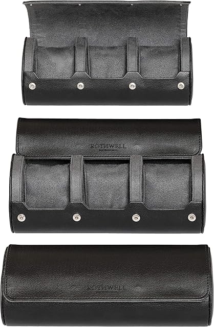 ROTHWELL Watch Roll Travel Case for 3 Watches | Tough Portable Protection, Fits All Wrist Watches & Smart Watches Up to 50mm (Black/Grey)