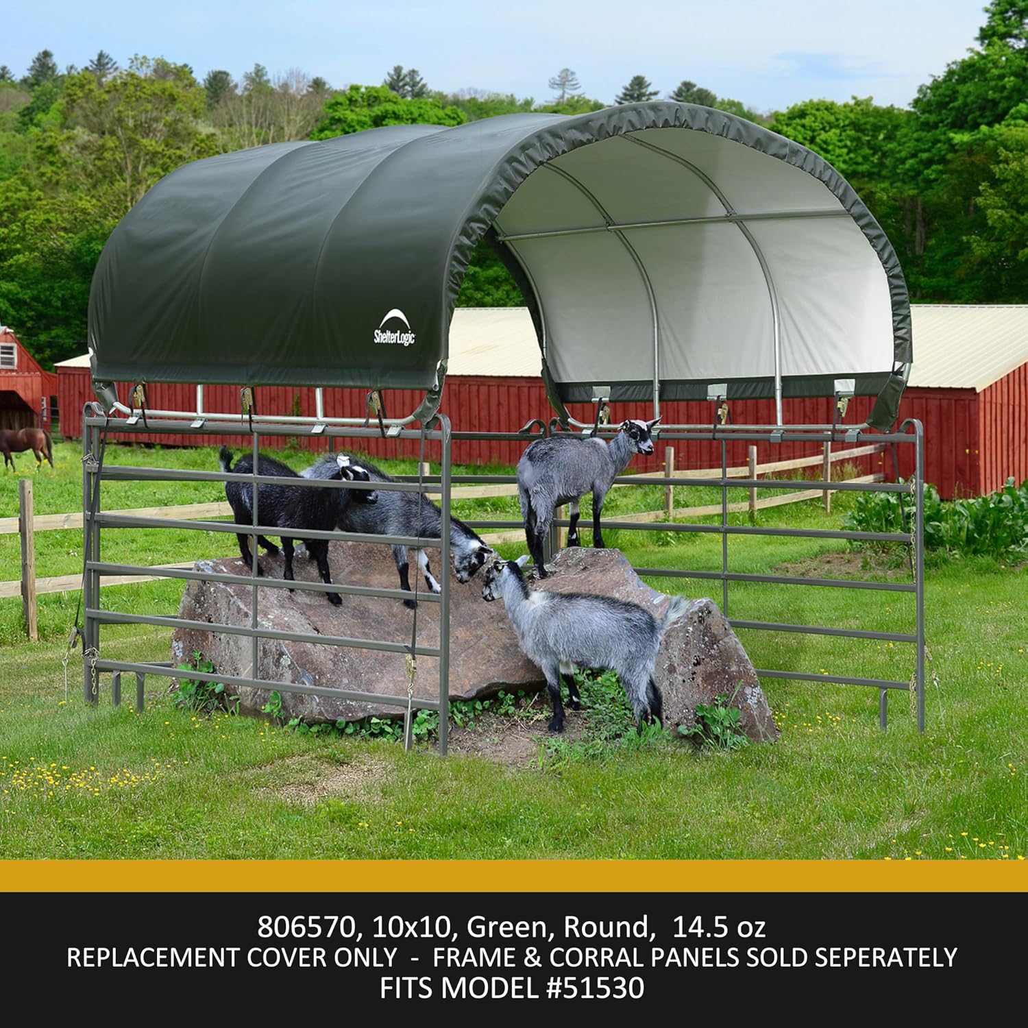 ShelterLogic Heavy Duty Replacement Cover 806570, 14.5oz, Green for 51530 10x10 ft. Corral Shelter™(Cover only Does not Include Frame or Corral Panels)