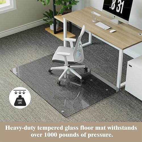 Miniatura 4 de Koonmi Tapete para silla de vidrio templado para suelos de madera dura y alfombras, 30 x 48 pulgadas, color gris, protector de piso de oficina