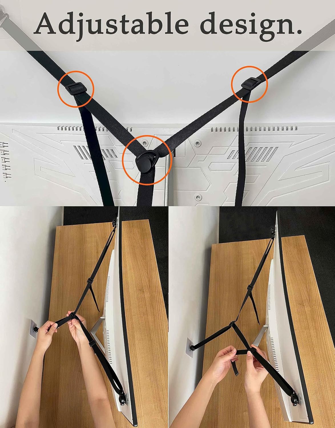 3 Pack Adjustable TV Safety Straps, No-Drill Anti-Tip Furniture Anchors for Baby Proofing, Flat Screens Fix to Wall,Cabinet,Stand Or Desk, Earthquake Straps image 2