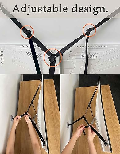 Miniatura 2 de Paquete de 3 correas de seguridad ajustables para TV, anclajes anti-vuelco sin taladro para muebles a prueba de bebés, pantallas planas se fijan a