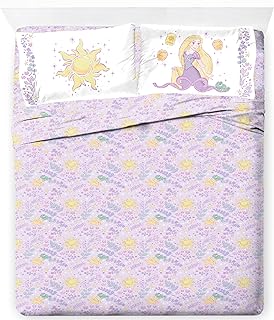 Jay Franco Kids Sheet Set with Fitted, Flat Sheets & Pillow Cover - Ultra-Soft Bedding with Pillowcase for Room Decor, Purple - Disney Princess Rapunzel, 4 Piece Full