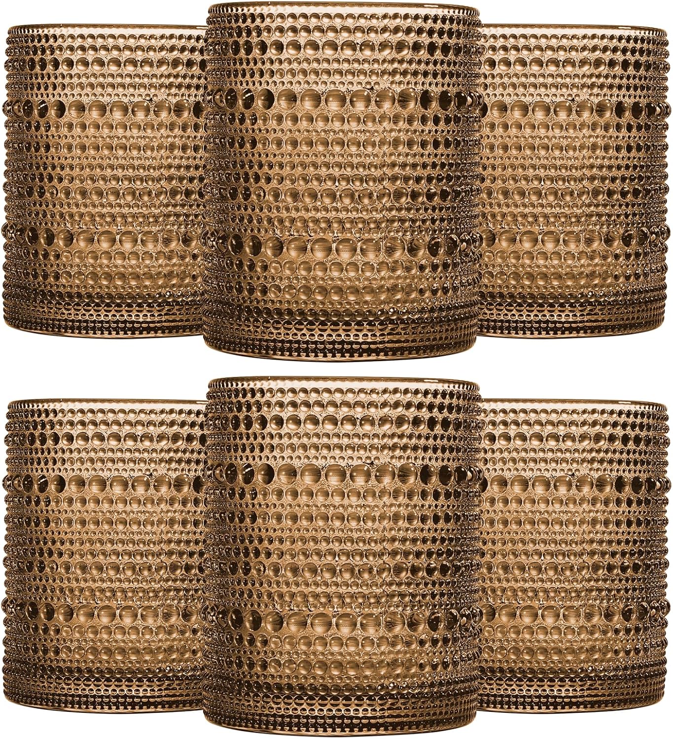 Brown Vintage Hobnail Drinking Glasses Set of 6, Embossed Water Tumbler 12oz, Kitchen & Bar Beaded Glass Cups, Beverage Glass Cups for Water, Beer, Juice,New Year Gifts