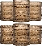 JOVGANK Brown Vintage Hobnail Drinking Glasses Set of 6, Embossed Water Tumbler 12oz, Kitchen & Bar Beaded Glass Cups, Beverage Glass Cups for Water, Beer, Juice, Housewarming and Mother's Day Gift