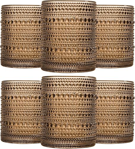 Juego de 6 vasos de agua con estampado vintage de hobnail en relieve de 12 onzas, vasos de vidrio con cuentas para cocina y bar, vasos de vidrio
