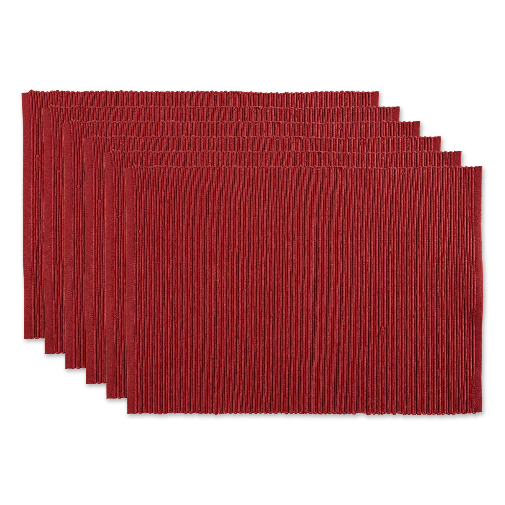 DII Basic Everyday Ribbed Tabletop Collection 100% Cotton, Placemat Set, 13x19, Barn Red, 6 Pieces