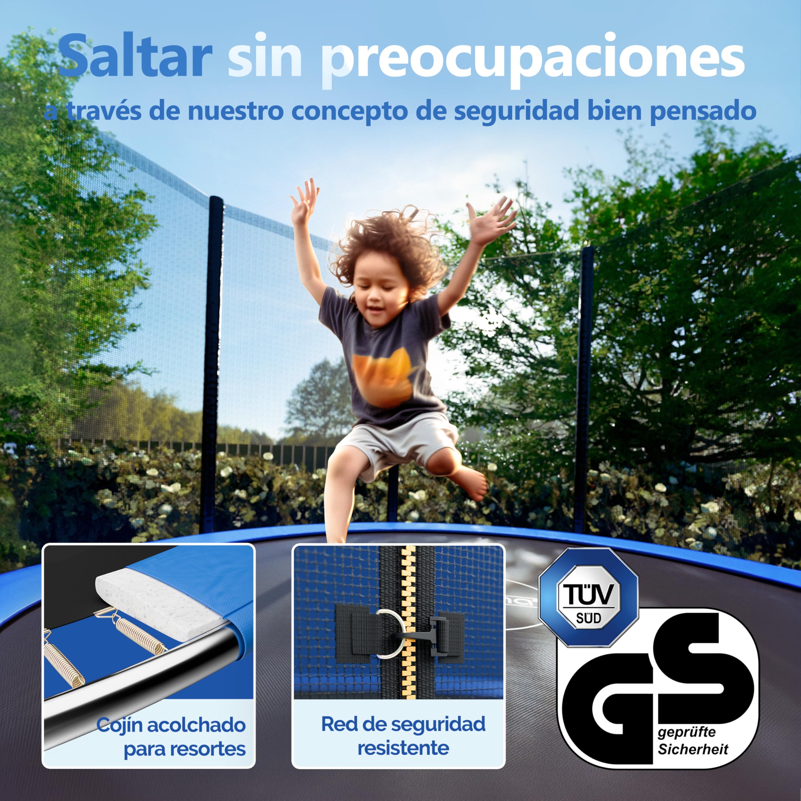 Monzana® Trampolin Ø 183/244/305/366/427cm Cama Elástica Jardín Red Seguridad Protectores Bordes Escalera Set Completo