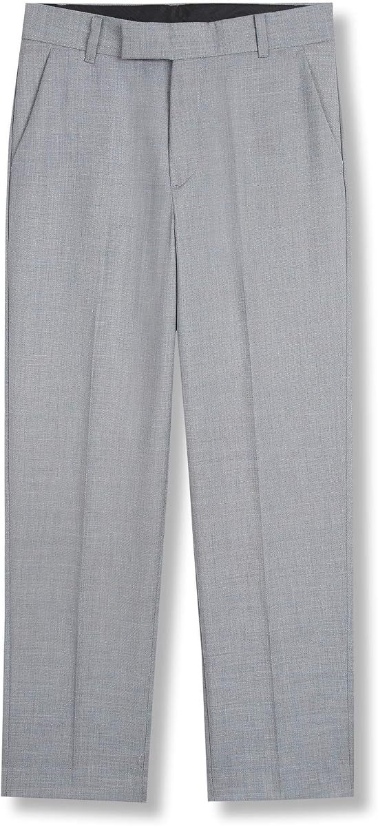 Calvin Klein Boys' Flat-Front Suit Dress Pant, Straight Leg Fit & Hemmed Bottom, Belt Loops & Functional Front Pockets