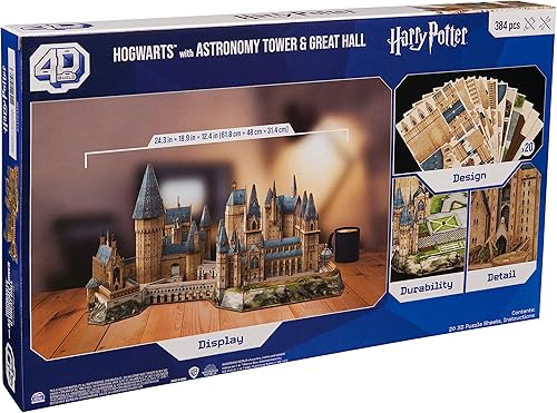 Miniatura 7 de 4D Build, Harry Potter Deluxe Hogwarts Castle Kit de modelo 3D con torre y gran salón, coleccionables de Harry Potter y decoración de escritorio,