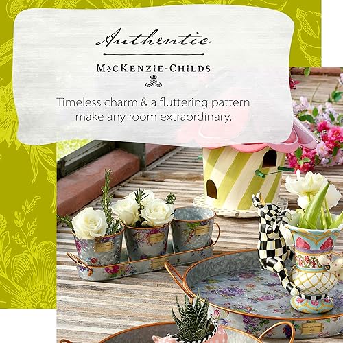 Miniatura 2 de MACKENZIE-CHILDS Macetas de hierbas galvanizadas con bandeja, macetas de hierbas de metal, juego de 3, mercado de flores