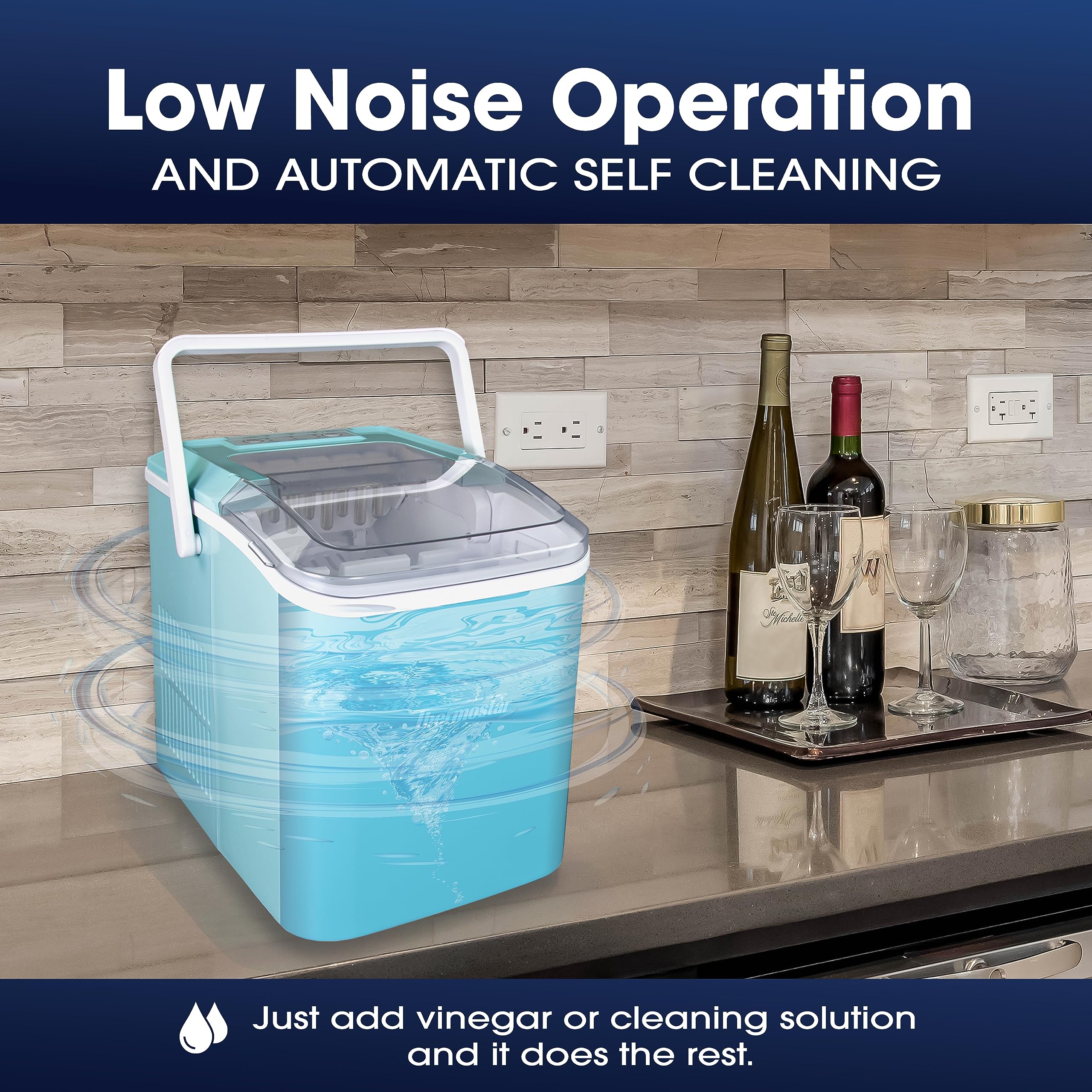 Nostalgia ThermoStar Automatic Self-Cleaning Portable Electric Countertop Ice Maker Machine, 26 Pounds In 24 Hours, 9 Ice Cubes Ready In 7 Minutes, With Ice Scoop And Basket, Aqua on Fridge.com - View 6