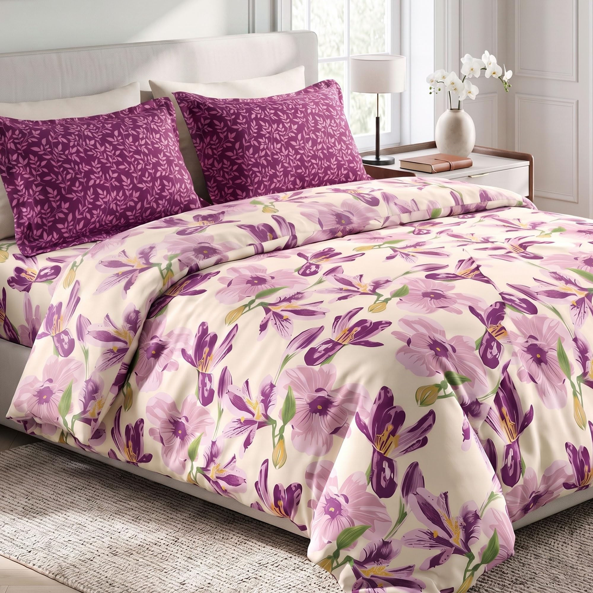 MYTRIDENT Soft Comfort Bedsheet for Double Bed, 100% Cotton Bedsheet, 180 TC, Soft and Breathable, King Size Bedsheet with 2 Pillow Covers - Dahlia-image-16