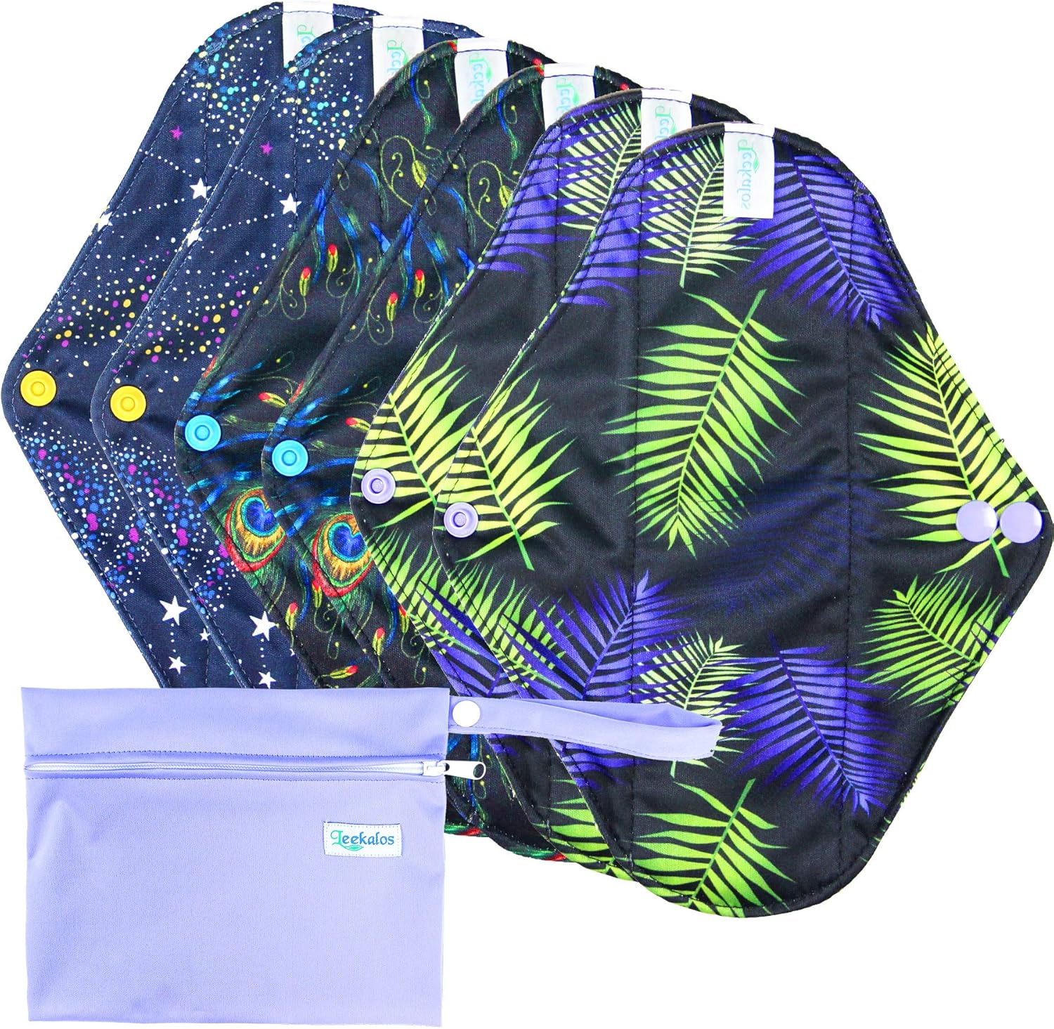 Leekalos Reusable Bamboo Menstrual Cloth Pads - Light Incontinence Pads - Pack of 6, 1 Cloth Mini Wet Bag