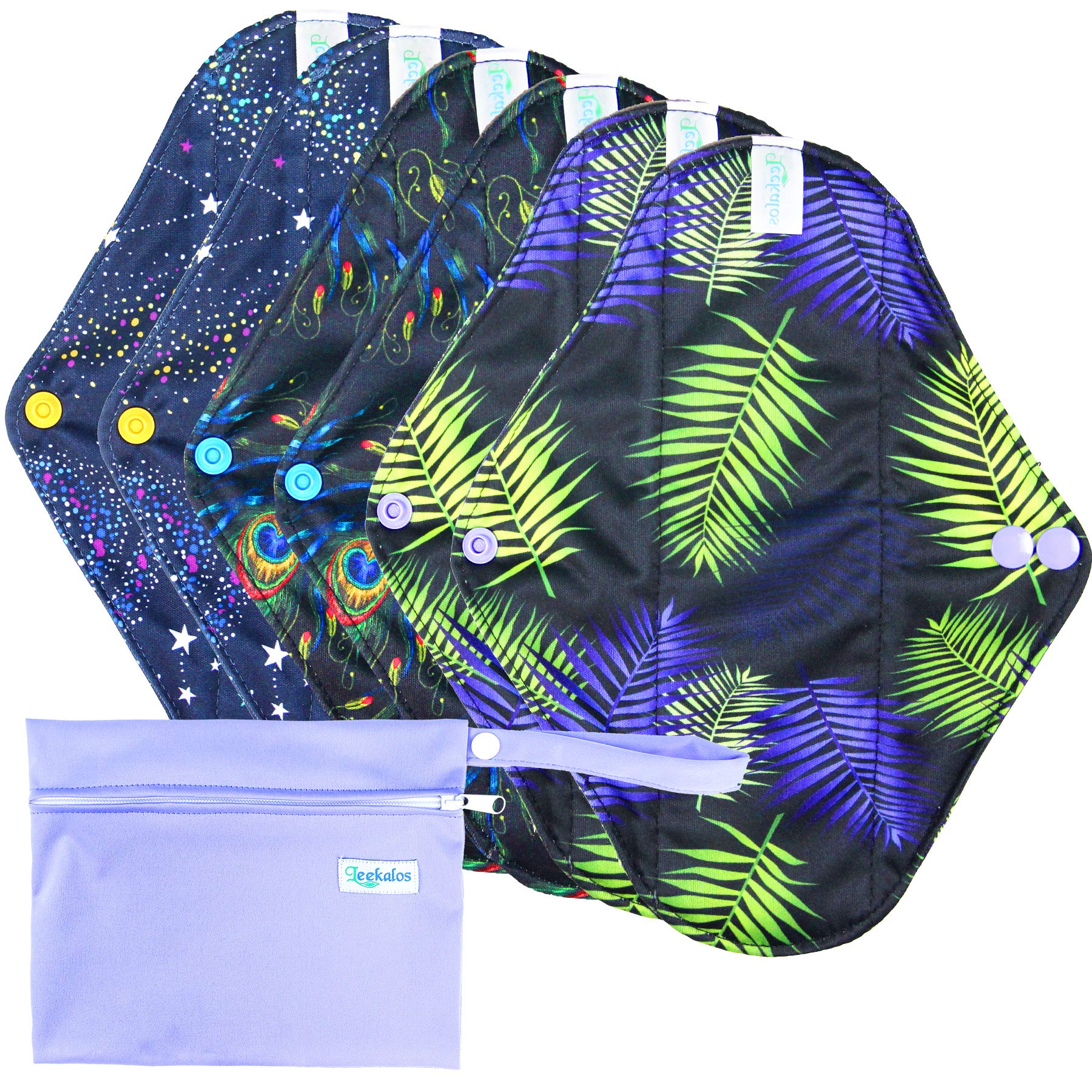 Leekalos Reusable Bamboo Cloth Pads - Light Incontinence Pads - Pack of 6, 1 Mini Wet Bag