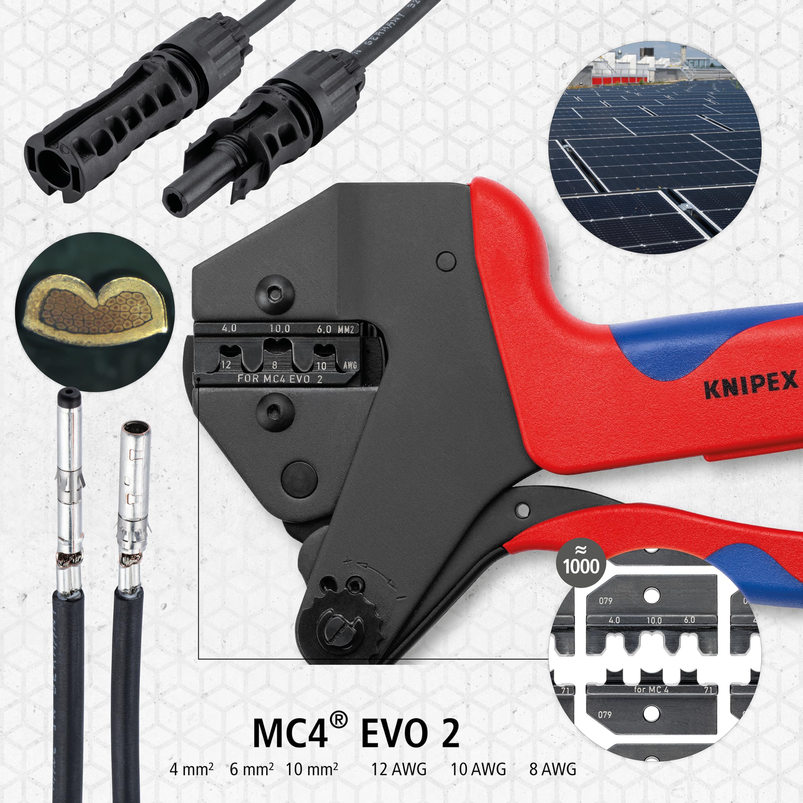 KNIPEX Crimpatrice universale per terminali per matrici intercambiabili con impugnature multicomponente 200 mm, 97 43 66 EVO
