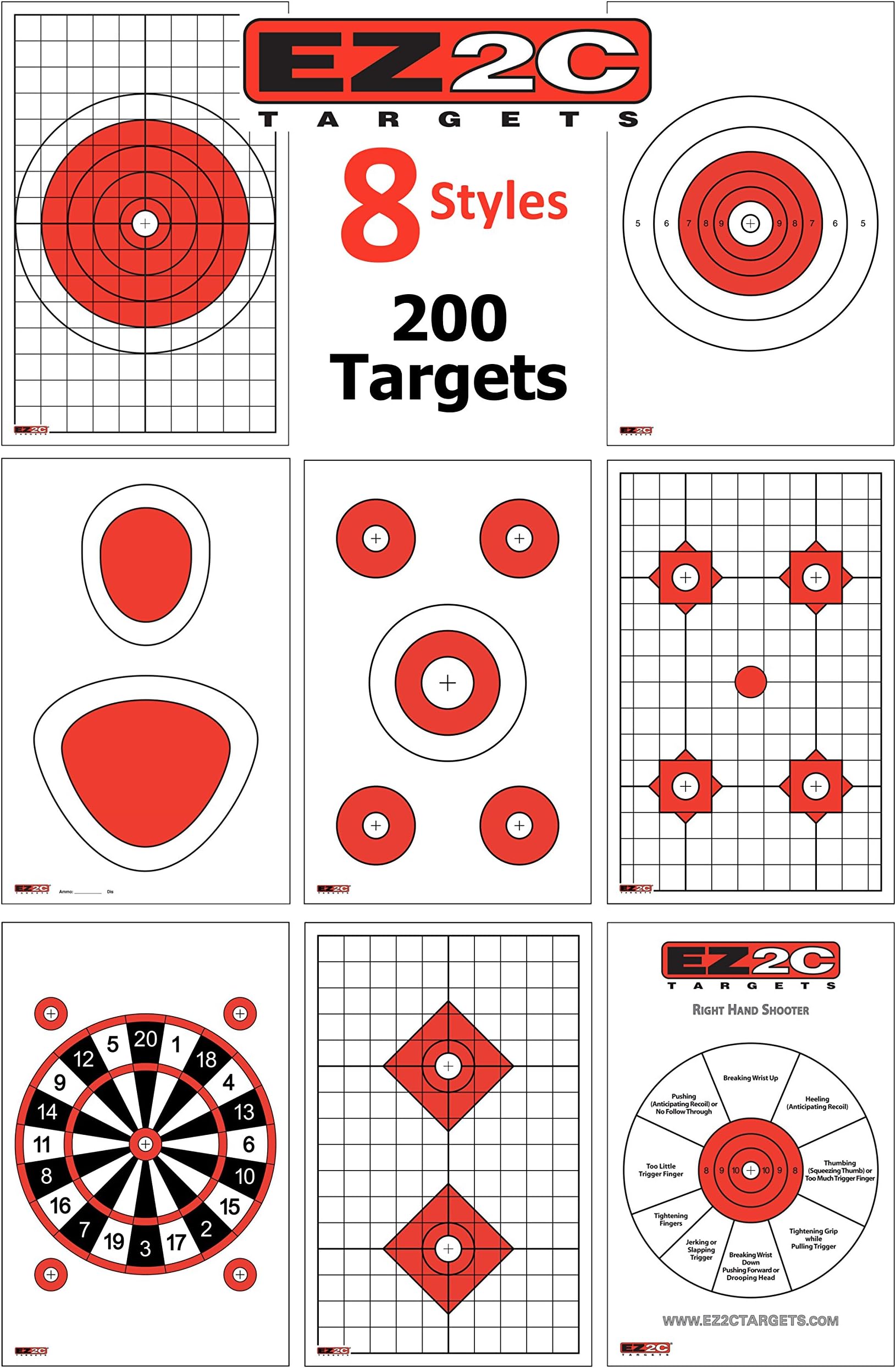 EZ2C200 Targets - Eight Popular Styles Combo Package