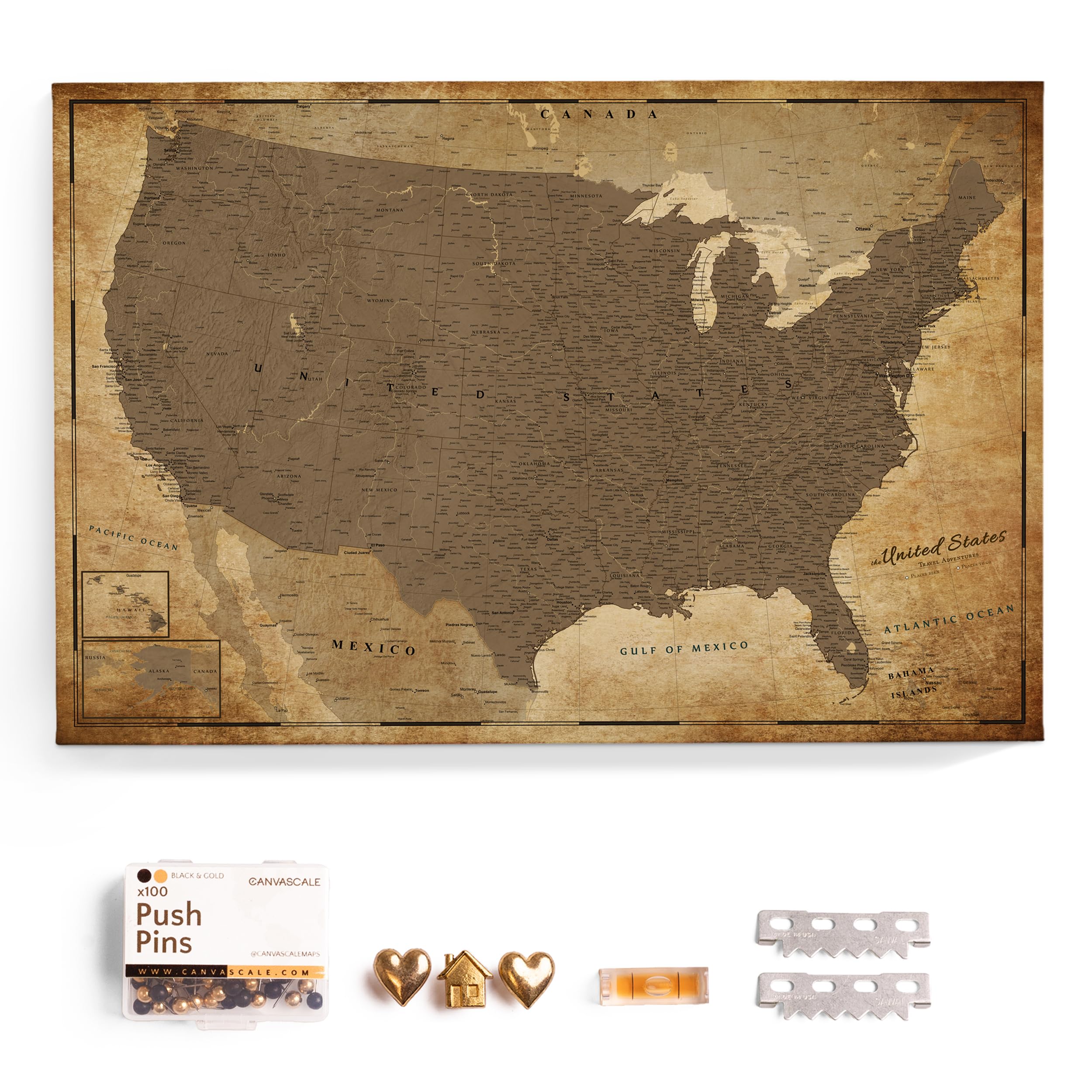 USA Map Canvas Wall Art with Cork Pin Board – Decorative Push Pin Travel Map for Home, Office, Living Room, Bedroom (150x100cm - Pattern 01)