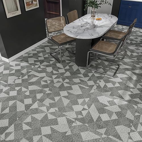 HotDecor Azulejos geométricos grises de 12 x 12 pulgadas para despegar y pegar, vinilo autoadhesivo para suelo, azulejos adhesivos para suelo, baño,