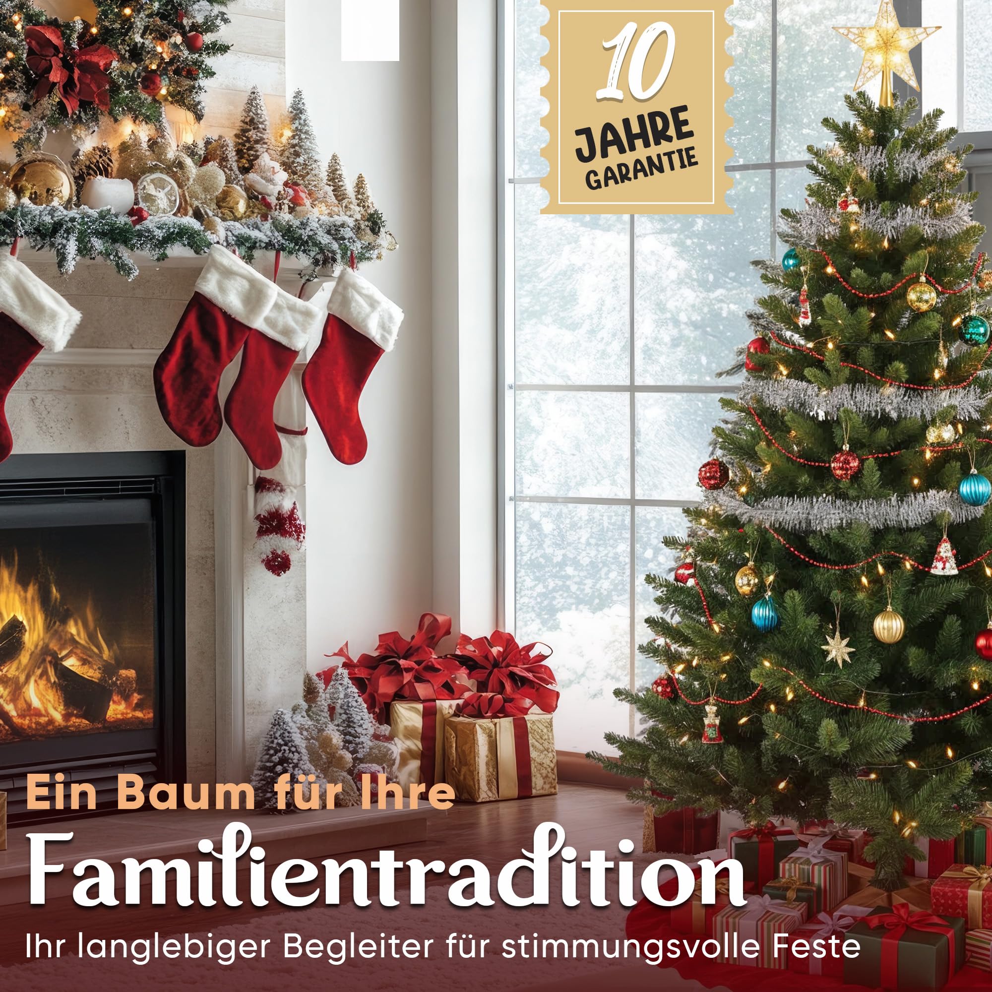 Premium Weihnachtsbaum künstlich 180cm - mit Holzständer, Nordmanntanne, Künstlicher Tannenbaum, Naturgetreu, dichte Zweige (140 cm mit LED)