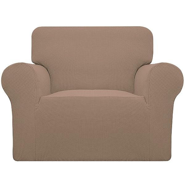 Easy-Going Copridivano elasticizzato per sedia, 1 pezzo, protezione per mobili, morbida con fondo elastico, per bambini e animali domestici, in spandex jacquard a quadretti (sedia, cammello)