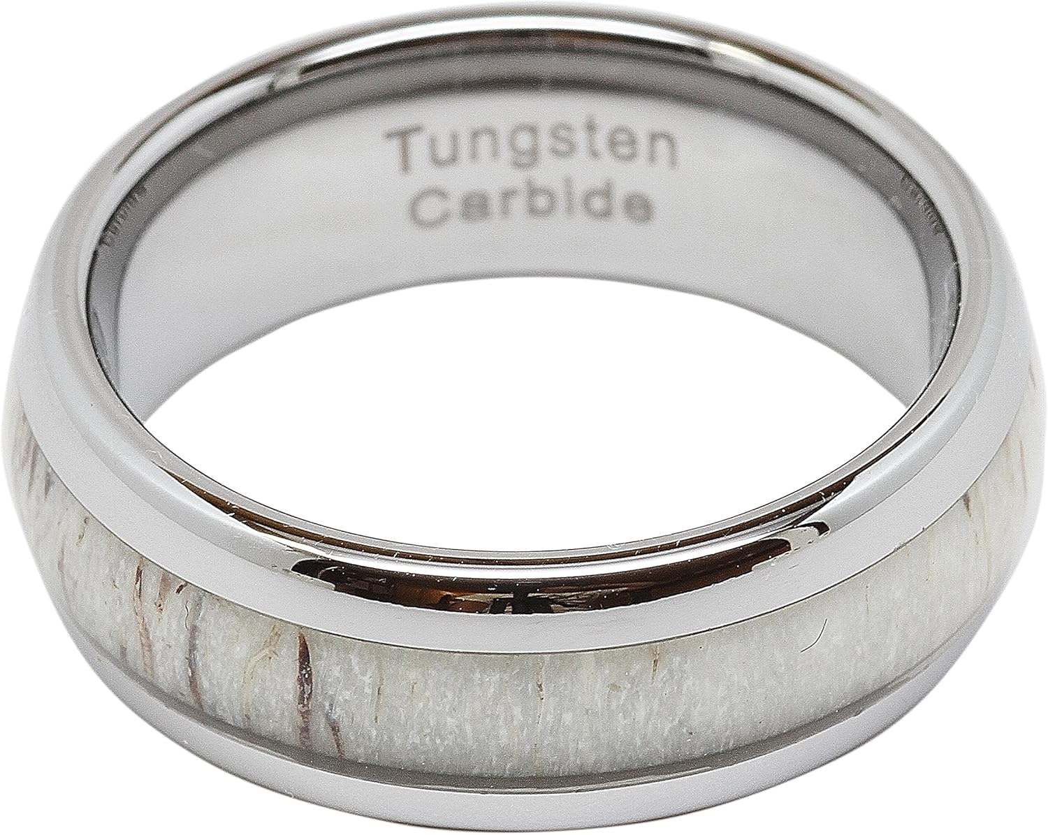 100S JEWELRY Tungsten Ring Elk Deer Antler Inlaid For Men Women Wedding Band Dome Shape Size 6-16