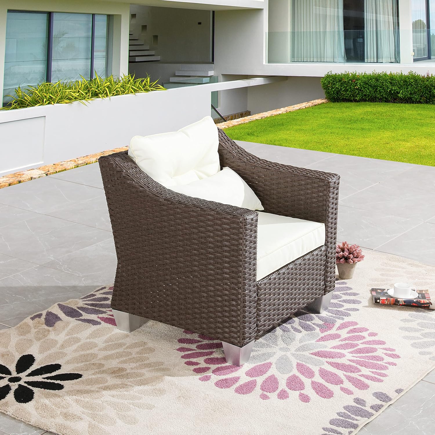 LOKATSE HOME Wicker Sofa Outdoor Patio Rattan Furniture Armchair with Cushion for Balcony, Backyard, Garden, Beige : Patio, Lawn & Garden