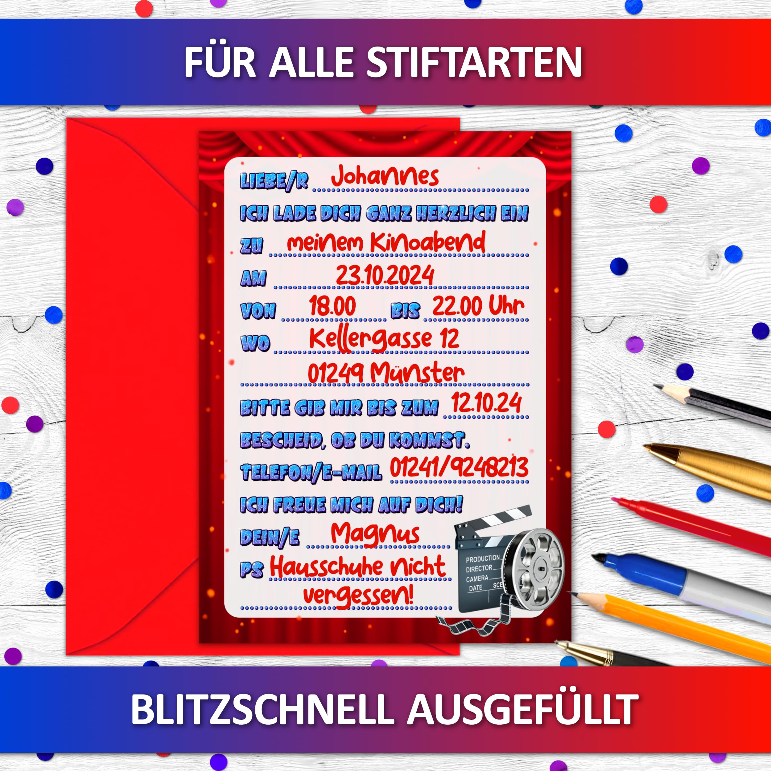 Film-Geburtstagseinladungen Für Mädchen – 20 Karten Mit Umschlägen | 10,2x15,2 Cm, Für Filmnacht & Motto-Party