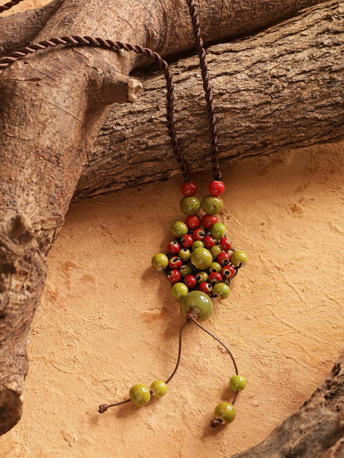 MINACHI Boho Ceramic Round Bead Flower Shape Long Y Necklace, Bohemian Summer Beach Jewelry Gifts for Women - Image 3