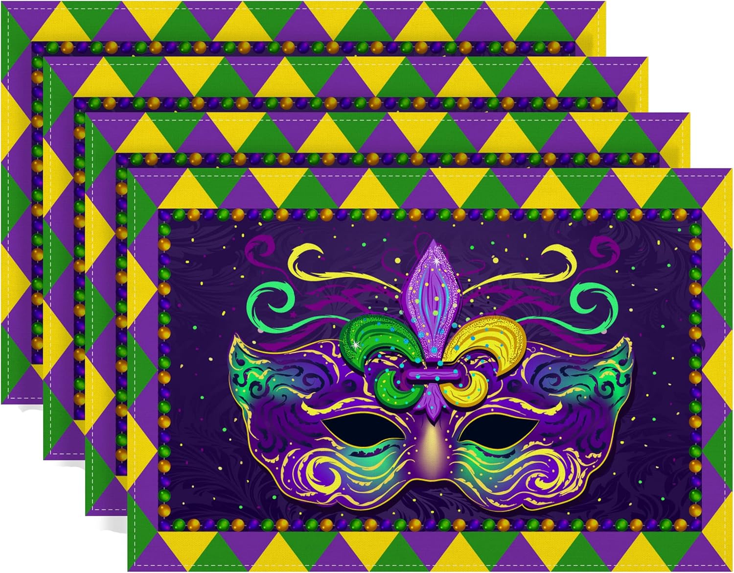 Linen Mardi Gras Placemats Set of 4 New Orleans Brazi