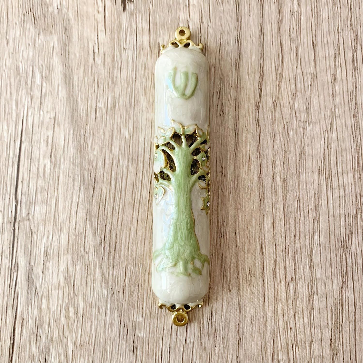 3.8 Inches Hand-Painted Mezuzah, Exquisite Enamel Design with Scroll Included for Jewish Occasions