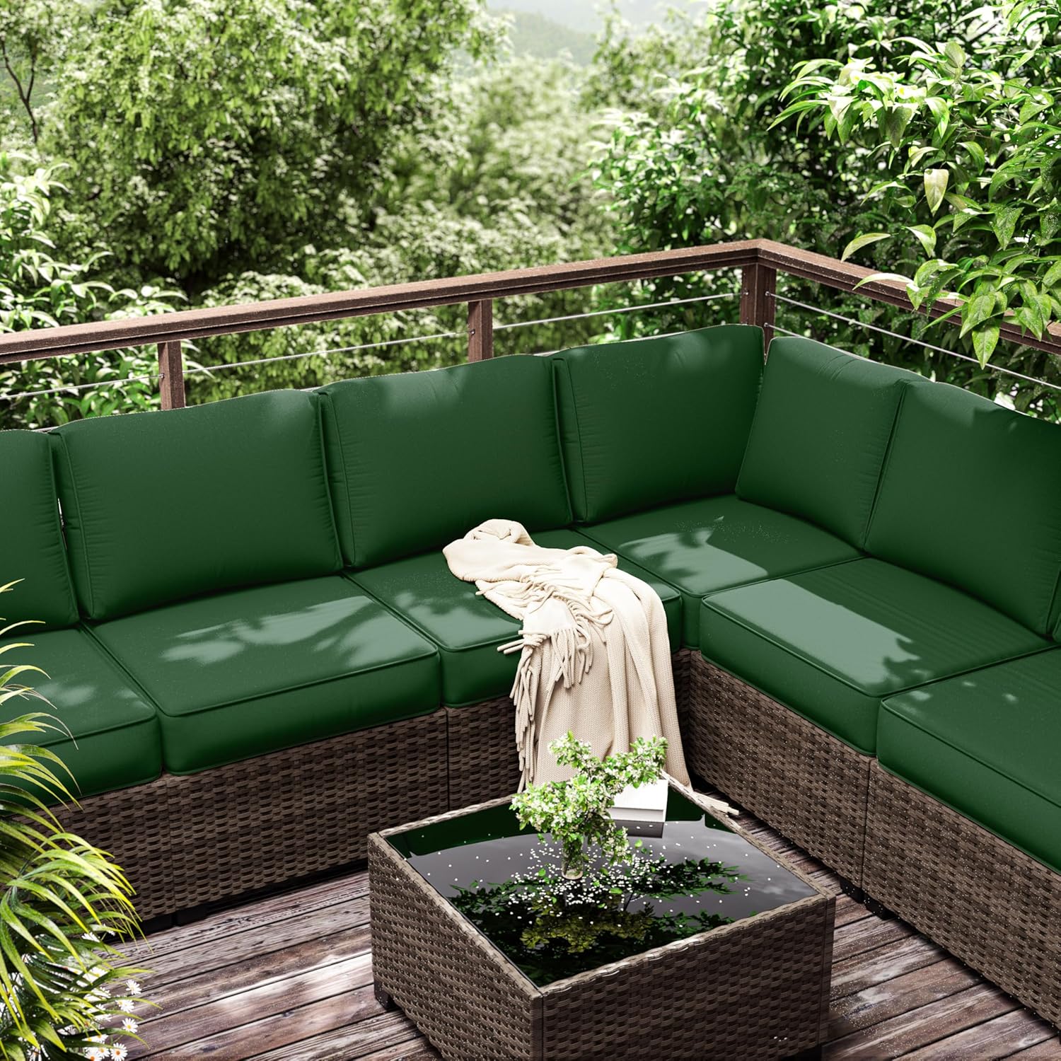 Outdoor Furniture Replacement Cushions, 5" Foam Foam High-Density, Fits 6-seat Sectional Rattan Conversation Set, 14 Piece Patio Water-Resistant Replacement Sofa Cushions, Liner&Cover