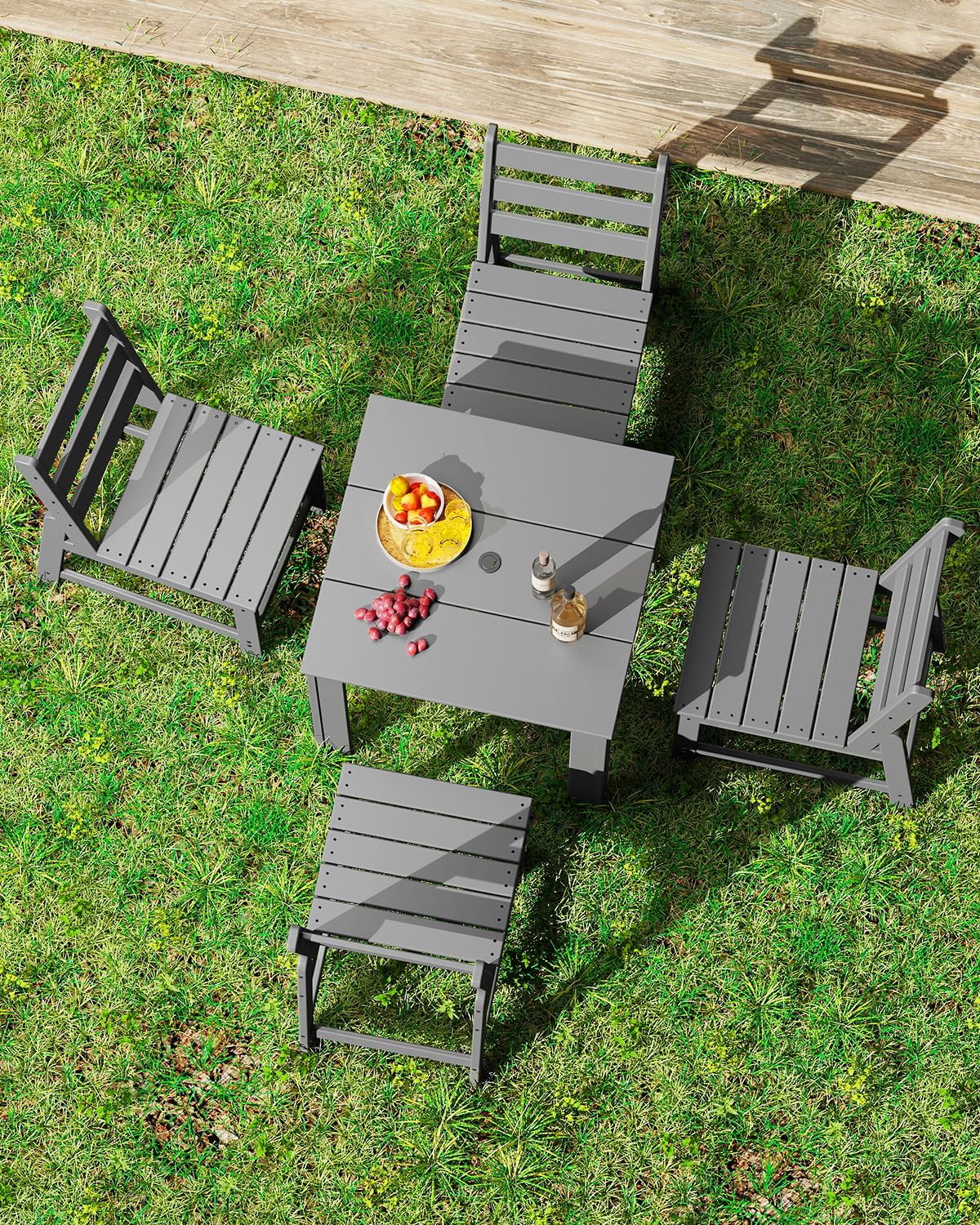 GREENVINES Patio-Chair | Outdoor Dining Chairs Set of 2 | HDPE Plastic | Armless |All Weather | for Backyard Deck Poolside Garden | Grey