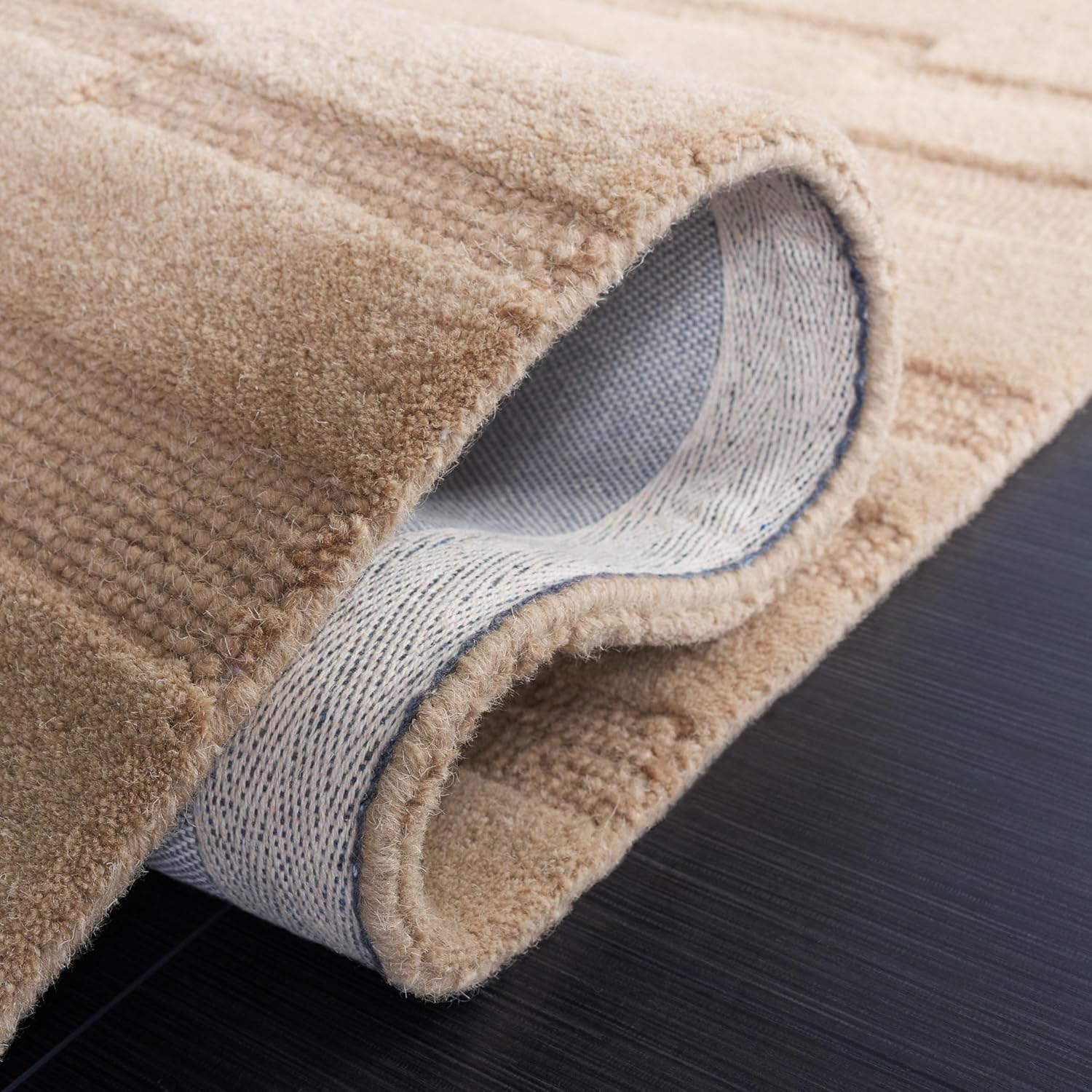 SAFAVIEH Chatham Collection Area Rug - 5' x 8', Taupe, Handmade Textured Stripe Wool, Ideal for High Traffic Areas in Living Room, Bedroom (CHT301E)