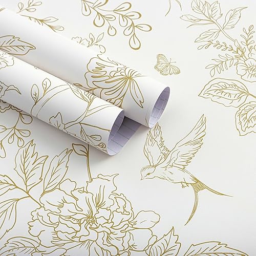 Miniatura 9 de Papel tapiz floral blanco crema y azul, papel tapiz autoadhesivo de 17.7 x 196.8 pulgadas, papel de contacto autoadhesivo bohemio extraíble para