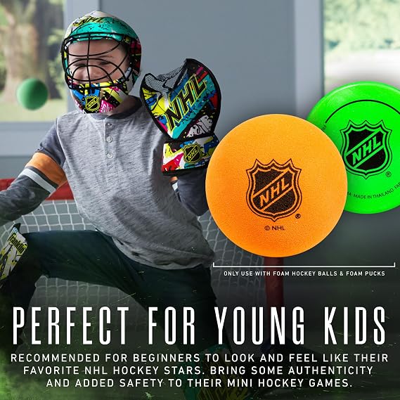 Franklin Sports NHL Youth Knee Hockey Goalie Pads + Helmet Set - Kids Knee + Mini Hockey Goalie Gear + Equipment - (2) Leg Pads, Catch Glove, Blocker + Mask Included - Graffiti