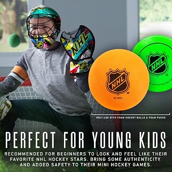 Franklin Sports NHL Youth Knee Hockey Goalie Pads + Helmet Set - Kids Knee + Mini Hockey Goalie Gear + Equipment - (2) Leg Pads, Catch Glove, Blocker + Mask Included - Graffiti