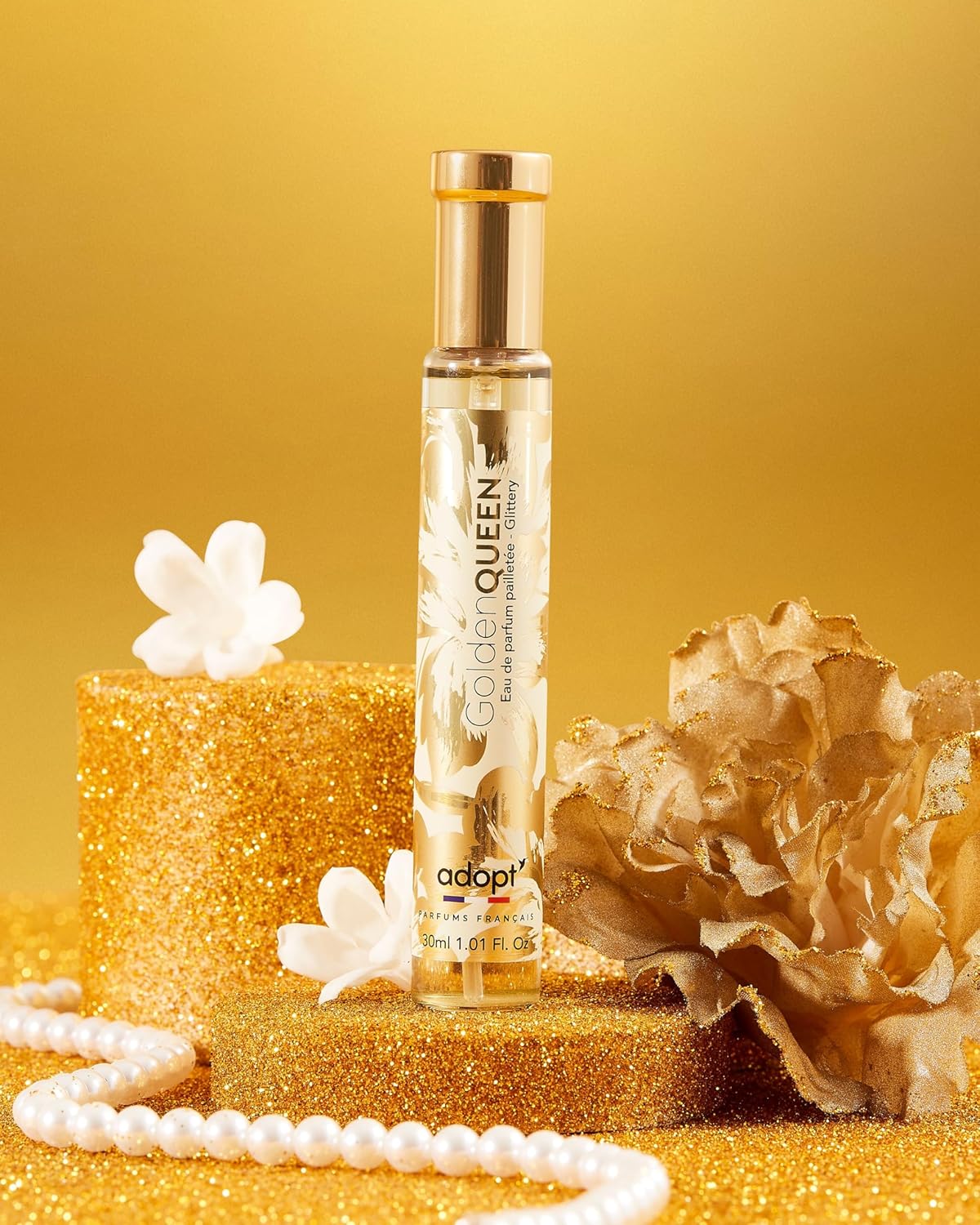 adopt GOLDEN QUEEN 30 ml eau de parfum damesgeur | jasmijn, kokosbloesem, houtachtige vanille, sprankelende noten, bloemenboeket, Made in France, luxe geur, voor speciale gelegenheden, adopt: adopt GOLDEN QUEEN 30 ml eau de parfum damesgeur | jasmijn, kokosbloesem, houtachtige vanille, sprankelende noten, bloemenboeket, Made in France, luxe geur, voor speciale gelegenheden, adopt: