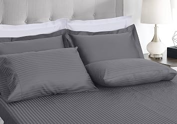 Threadmill 100% Cotton Sheets for Twin Size Bed - 600 Thread Count Twin Bed Sheets Set with 15 Deep Pocket - Damask Stripe Sateen Weave 3-Piece Bedding Set with Cooling Effect, Dark Grey