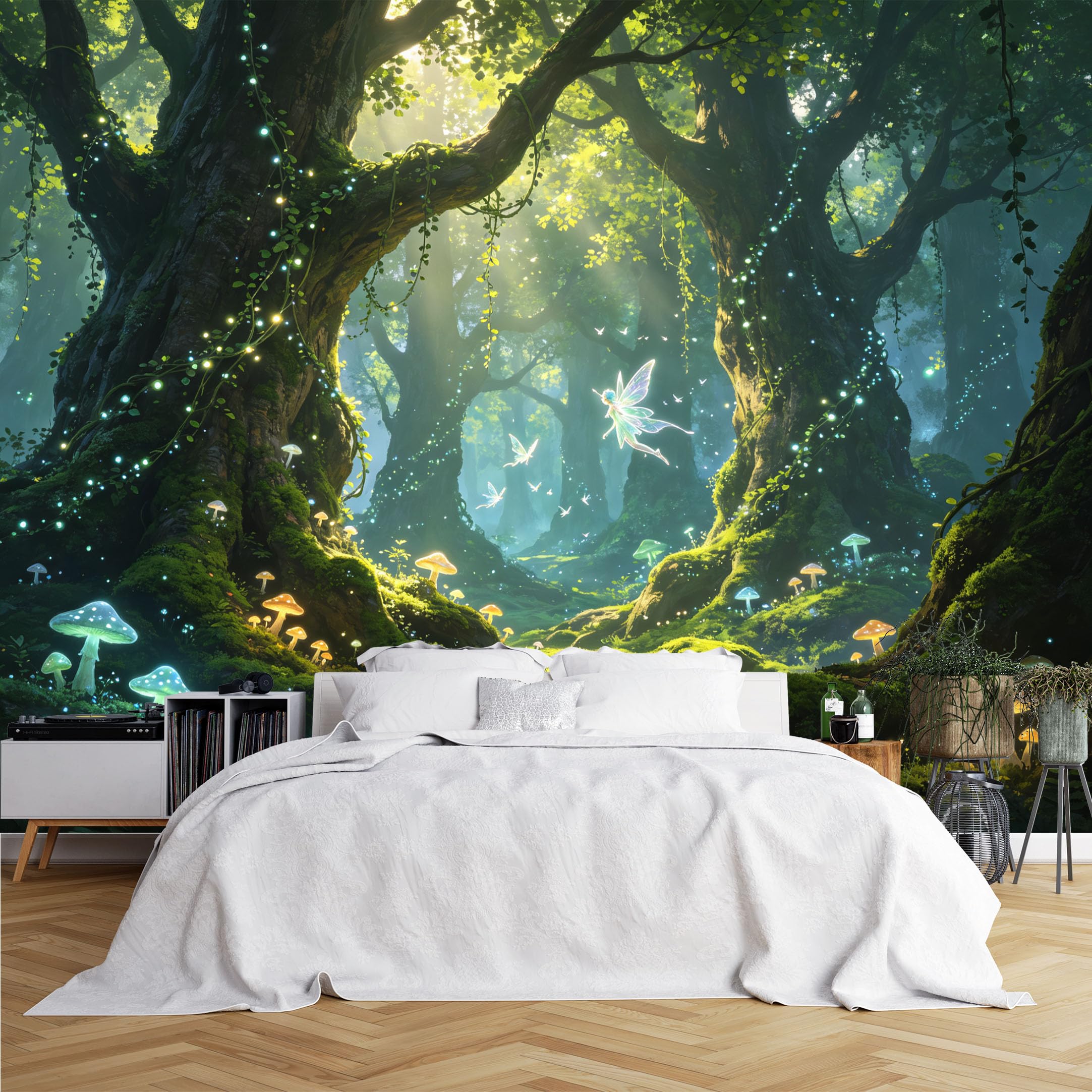 Lcythiazole Ch260615065 Custom Size Wall Murals Glowing Fairy Mushroom Magic Forest Wall Murals Wall Stickers Wallpaper Self-Adhesive Removable Wallpaper For Fantasy Game Room Bedroom