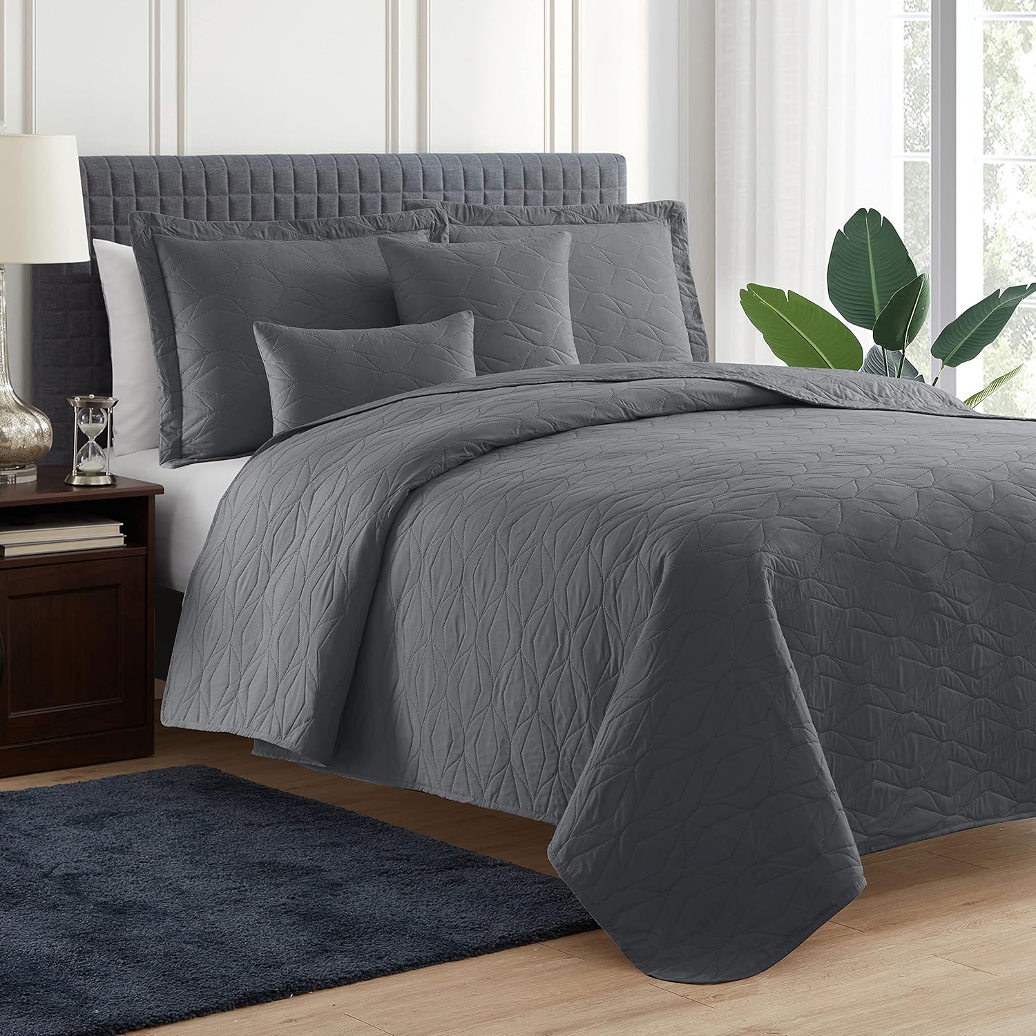 Hearth & Harbor Quilts Queen Size - All Season Bedspread Coverlet Set, Pinsonic Weave Lightweight Bedding Set - 5 Piece Queen Quilt Set with Pillow Shams, Ellipse - Gray - Image 3