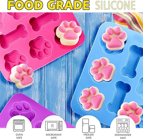 Miniatura 2 de ANAEAT Paquete de 3 moldes de silicona con forma de pata de perro y hueso 2 en 1, bandejas reutilizables antiadherentes y moldes flexibles de