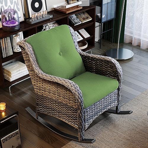 Miniatura 82 de Juego de 2 sillas de patio giratorias de 360 grados para exteriores y mesa auxiliar a juego – 3 sillas deslizantes de mimbre para patio con cojines