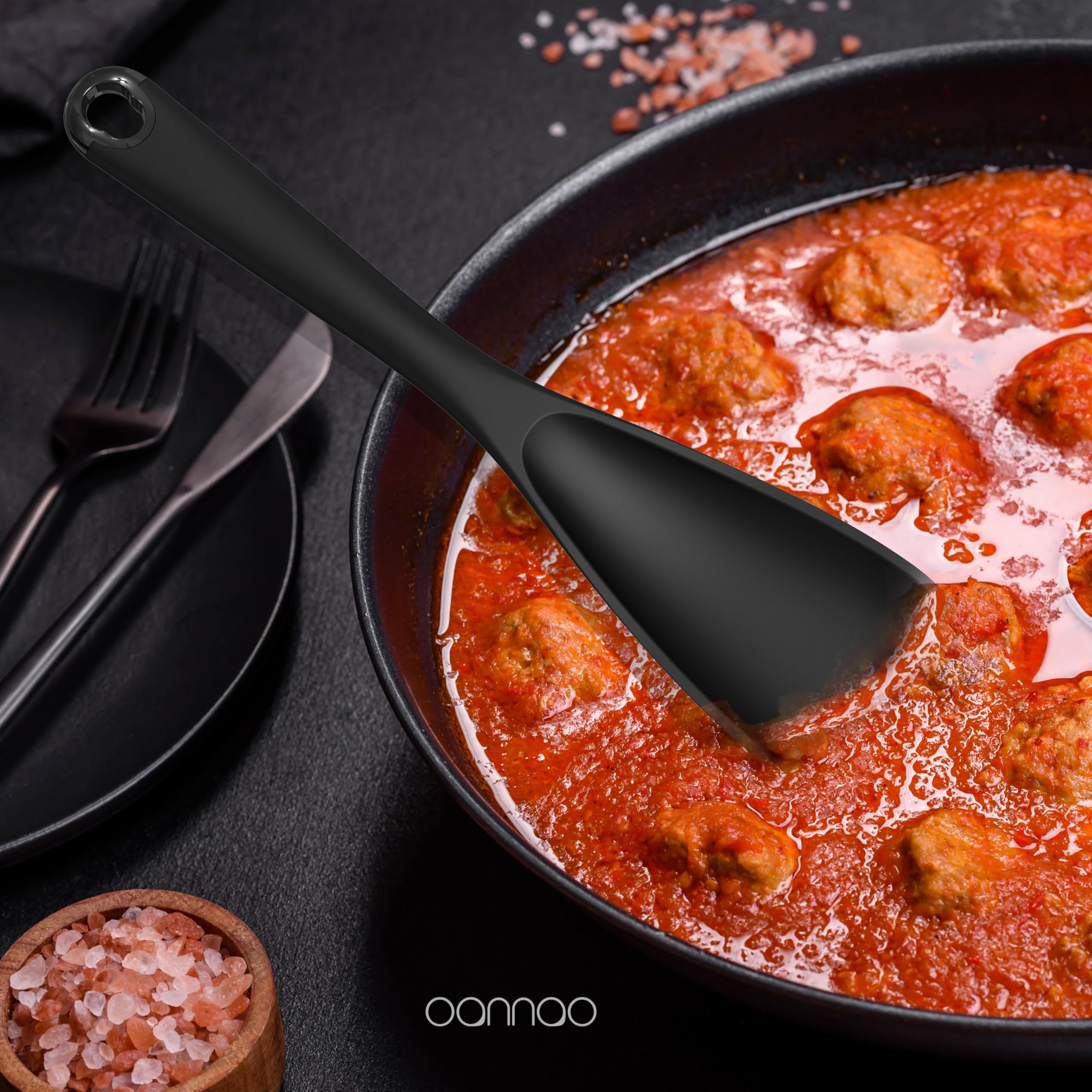 Set di utensili da cucina in silicone, resistenti al calore, spatola, cucchiaio, frusta, pinze, utensili da cucina per pentole antiaderenti, lavabili in lavastoviglie, senza BPA (nero)