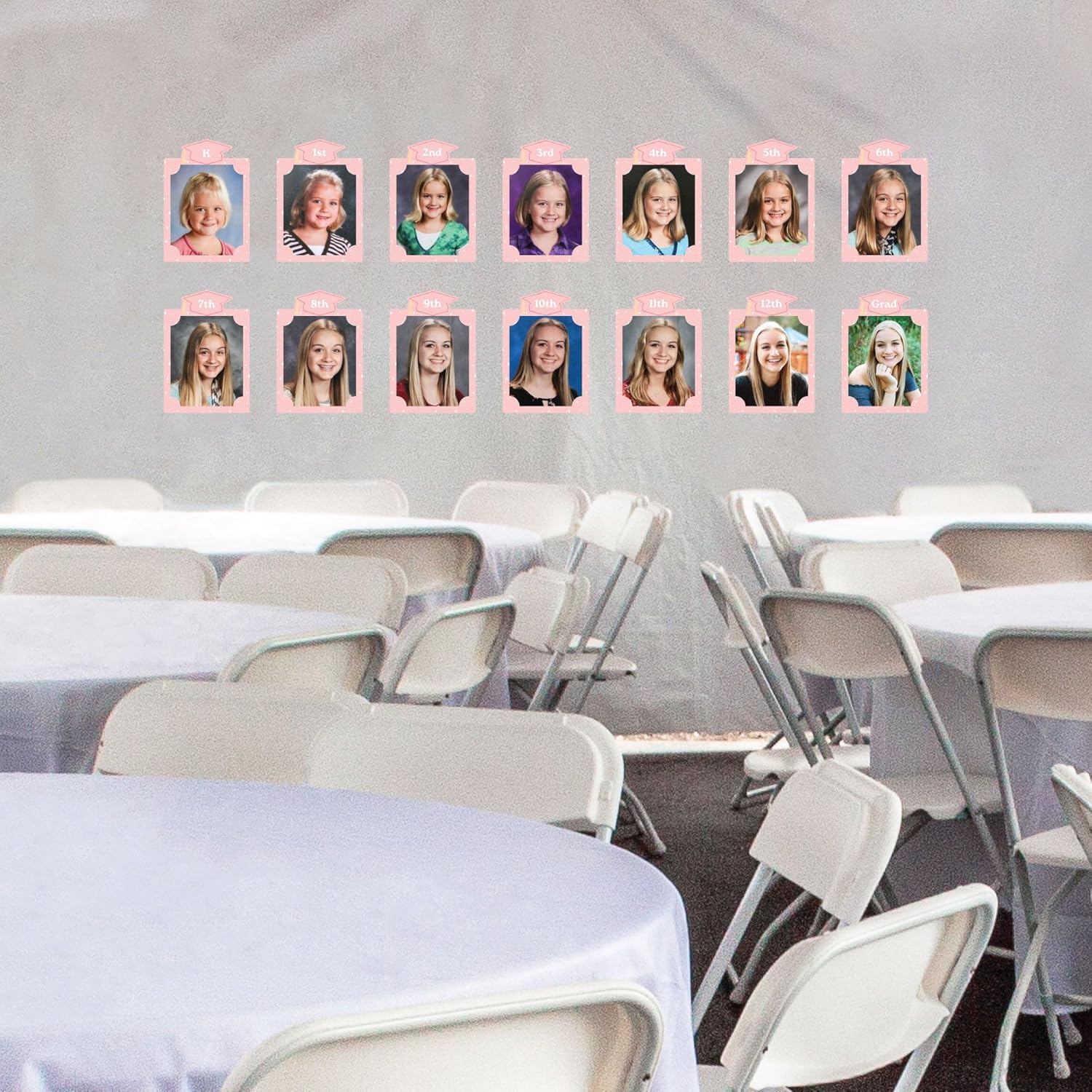 Big Dot of Happiness Pink Grad K-12 School Photo Display Frame, 8x10-inch Graduation Memory Wall, Professional Photo Holder Set, DIY Graduation Party Decorations, Picture Display Board