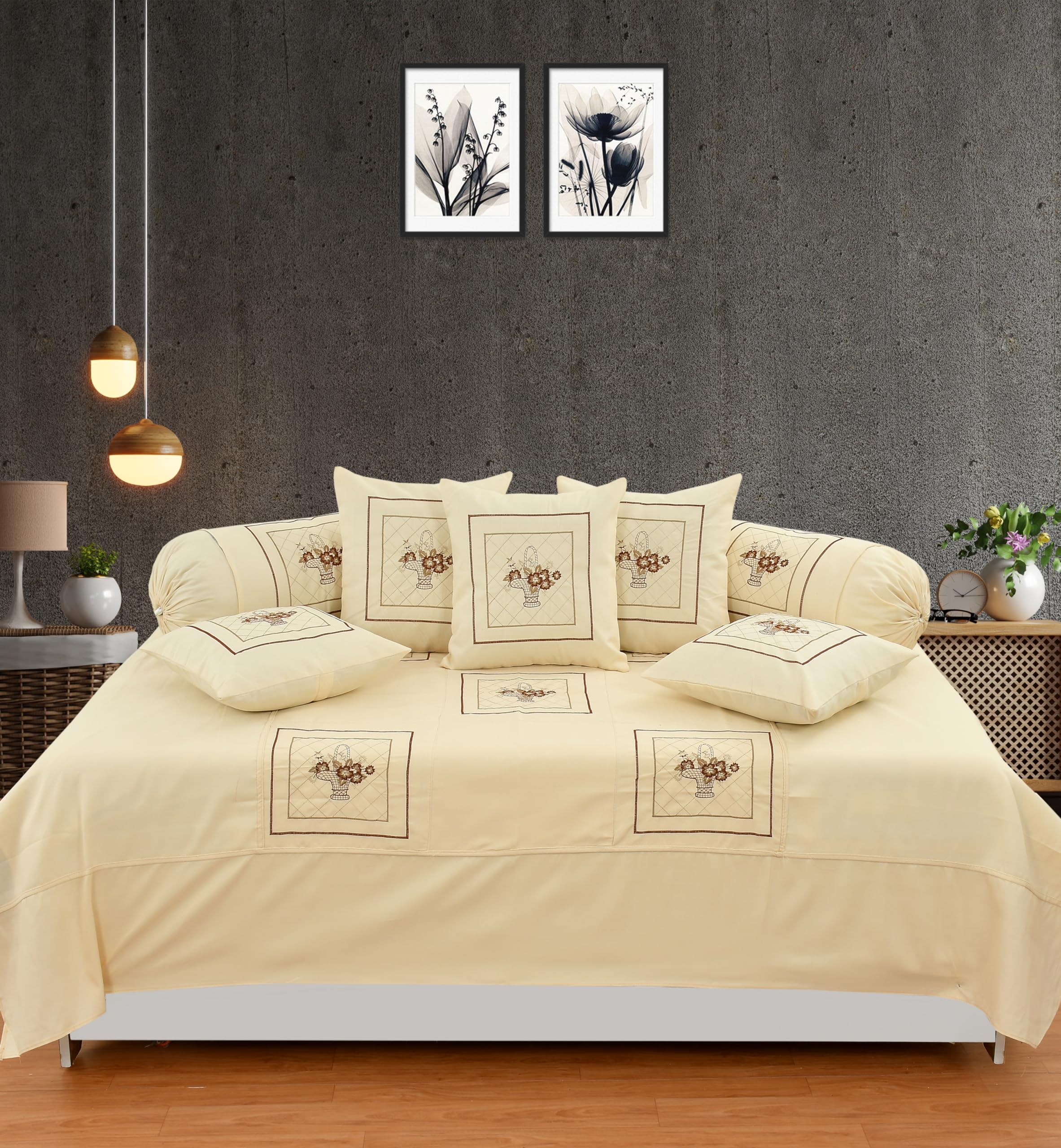Luxury Compuerised Embroidery Diwan Set of 8 Piece - Cream Color-image-11
